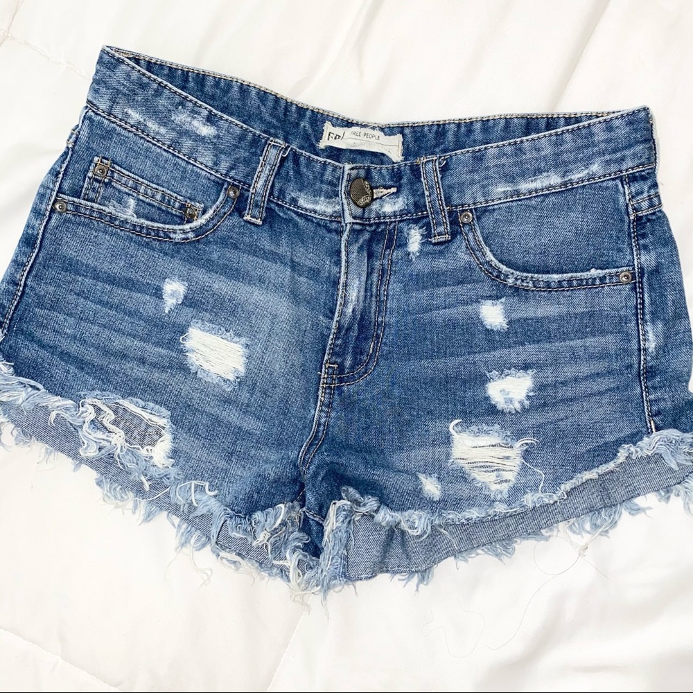 Free People Distressed Denim Shorts